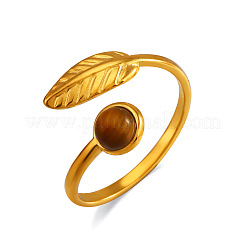 304 Stainless Steel with Natural Tiger Eye Cuff Open Rings&nbsp;WG31EEF-03