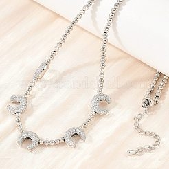 Brass Micro Pave Clear Cubic Zirconia Double Horn and Round Beaded Necklaces&nbsp;KK-CBA4547-06P