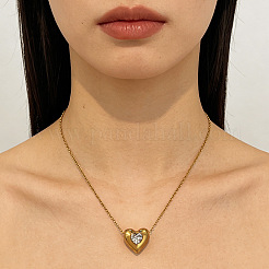 304 Stainless Steel Pave Clear Cubic Zirconia Geometric Pendant Necklaces for Women&nbsp;WGD0538-04