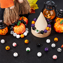 210Pcs 8 Styles Halloween Theme Printed Natural Wooden Beads&nbsp;WOOD-SP0001-07