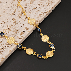 Vintage Beach Brass Coin Blue Evil Eye Link Chain Anklets for Women&nbsp;MD8802
