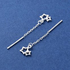 999 Fine Sterling Silver Star Ear Threads&nbsp;EJEW-P296-01S