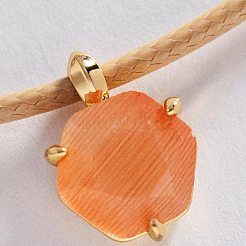 304 Stainless Glass Hexagon Pendant Waxed Cord Necklaces for Women&nbsp;WG86E7E-02