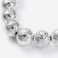 Electroplated Natural Lava Rock Beads Stretch Bracelets&nbsp;BJEW-G623-01S-8mm