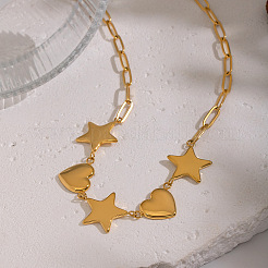 304 Stainless Steel Star Heart Link Chain Necklaces for Women&nbsp;UT7445
