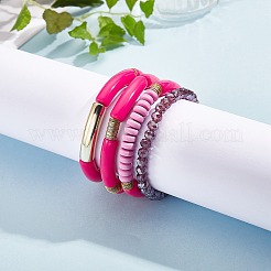 4Pcs 4 Style Acrylic Chunky Curved Tube Stretch Bracelet Sets&nbsp;BJEW-SW00074-01