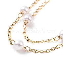 Round Plastic Imitation Pearl Beads Multi-strand Bracelets&nbsp;BJEW-E054-03G