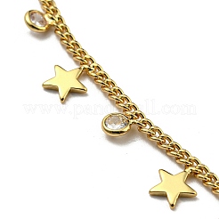 Brass Star & Glass Flat Round Charm Bracelets with Curb Chains&nbsp;NJEW-R263-25G