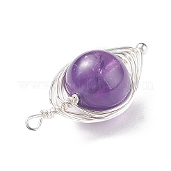 Natural Stone Copper Wire Wrapped Connector Charms&nbsp;PALLOY-JF01377-01