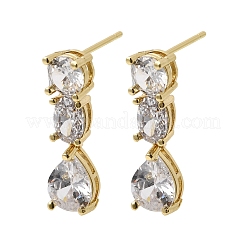 Teardrop Brass Micro Pave Clear Cubic Zirconia Dangle Stud Earrings&nbsp;EJEW-H180-14G