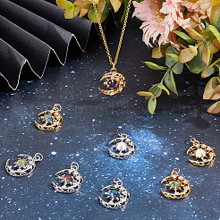 8Pcs 8 Colors Brass Micro Pave Clear Cubic Zirconia Glass Pendants&nbsp;KK-BBC0003-79