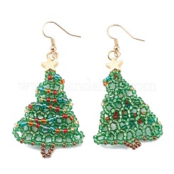 Glass Seed Beads Christmas Tree Dangle Earrings&nbsp;EJEW-JE04482