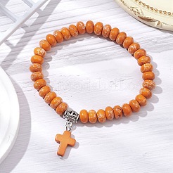 Synthetic Imperial Jasper Beads & Turquoise Cross Stretch Bracelets for Women Men&nbsp;BJEW-JB11382