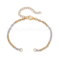 2Pcs 2 Colors Two Tone 304 Stainless Steel Textured Cable Chain Bracelet Making&nbsp;AJEW-JB01339