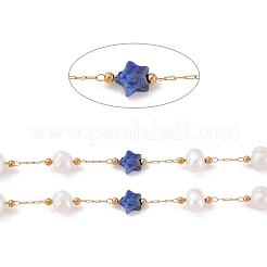 Natural Lapis Lazuli Star and Pearl Beaded Chains&nbsp;CHS-I018-01G-06