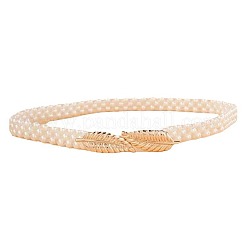 Leaf Alloy & Plastic Imitation Pearl Round Beaded Elastic Chain Belts for Dress&nbsp;FS-WG59949-01