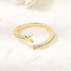 Brass Micro Pave Clear Cubic Zirconia Cuff Open Rings for Women&nbsp;CU-CBAE7DF-12G-04