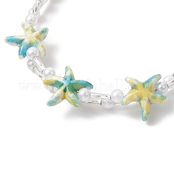 Starfish Synthetic Turquoise & Imitated Pearl Acrylic & Glass Twisted Bugle Beaded Bracelets for Women&nbsp;BJEW-JB11850