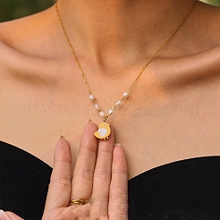 Easter 304 Stainless Steel Natural Shell Chick Pendant Necklaces with Natural Freshwater Pearl Beads&nbsp;WG5B76B-01