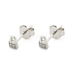 Lock 925 Sterling Silver Micro Pave Clear Cubic Zirconia Stud Earrings for Women&nbsp;EJEW-K307-03A-P