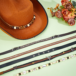 6Pcs 6 Styles Imitation Leather Rope & Wooden Beads Cowboy Hat Bands&nbsp;DIY-HY0003-15