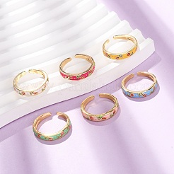 Brass Enamel Cuff Open Rings&nbsp;RJEW-P183-08G-M
