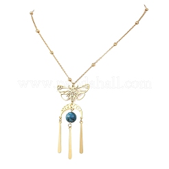 Natural Apatite & 201 Stainless Steel Butterfly Tassel Pendant Brass Satellite Chain Necklaces for Women&nbsp;NJEW-TA00251