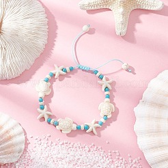 3Pcs 3 Styles Starfish & Turtle Synthetic Turquoise Beads Braided Bead Bracelets for Women&nbsp;BJEW-JB12130