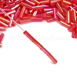 Transparent Colours Rainbow Glass Bugle Beads&nbsp;X-TSDB6MM165B