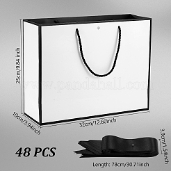 48Pcs Rectangle White Paper Gift Storage Handle Bags with Ribbons&nbsp;ABAG-WA0001-26B