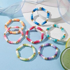 7Pcs 7 Color Polymer Clay Heishi Surfer Stretch Bracelets Set&nbsp;BJEW-JB09644-02