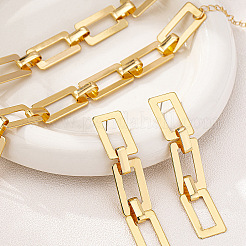Rectangle Alloy Link Chain Necklaces & Bracelets & Stud Dangle Earrings Sets&nbsp;FS-WG74F2B-01