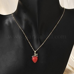 Brass Micro Pave Cubic Zirconia Strawberry Pendant Neckalces for Women&nbsp;NJEW-S448-01G