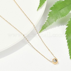 Ion Plating(IP) 304 Stainless Steel Cubic Zirconia Hexagon Pendant Cable Chain Necklaces&nbsp;NJEW-P320-16G-02