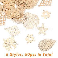 60Pcs 6 Style Brass Pendants&nbsp;FIND-FH0006-24