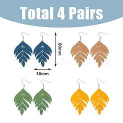 4 Pairs 4 Colors Wood Leaf Dangle Earrings&nbsp;EJEW-FI0001-94