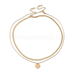 2Pcs 2 Style Ion Plating(IP) 304 Stainless Steel Flat Round Pendant Necklaces Set&nbsp;NJEW-G090-07G