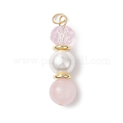 3Pcs 3 Styles Natural Rose Quartz and Shell Pearl & Glass Pendants&nbsp;PALLOY-JF04786-01