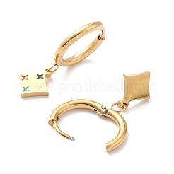 3 Pairs 3 Style Enamel Rhombus with Star Dangle Hoop Earrings&nbsp;EJEW-B020-10G