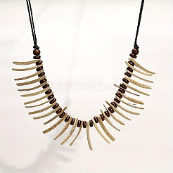 Bohemian Natural Coconut Triangle & Rondelle Wood Beaded Cotton Cord Bib Necklaces&nbsp;FS-WG1FFFB-01