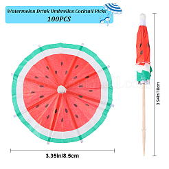 2 Bags Watermelon Pattern Umbrella Bamboo & PET Plastic Toothpick Decorations&nbsp;AJEW-CP0007-28