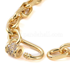 Brass Cable Chain Bracelet with Clear Cubic Zirconia Locking Carabiner for Men Women&nbsp;BJEW-JB08918