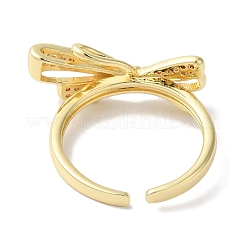 Bowknot Brass Micro Pave Clear Cubic Zirconia Open Cuff Rings for Women&nbsp;RJEW-C098-20G