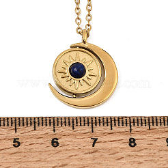 Natural Lapis Lazuli 304 Stainless Steel Rotating Sun wtih Moon Pendant Necklaces for Women&nbsp;GG-CBA210F-03G