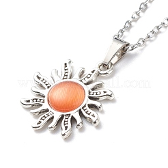 Cat Eye Sun Pendant Necklace with 304 Stainless Steel Cable Chains for Women&nbsp;NJEW-JN03974