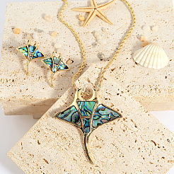 Manta Ray Alloy Abalone Shell Pendant Necklaces & Stud Earrings Sets for Women&nbsp;FS-WGFBE97-01