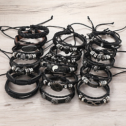 16Pcs 16 Styles Alloy and Imitation Leather Multi-strand Bracelets&nbsp;FS-WG36640-01