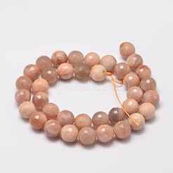 Faceted Round Natural Sunstone Beads Strands&nbsp;G-I176-10-10mm
