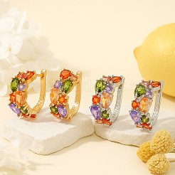 2 Pairs 2 Colors Alloy Micro Pave Colorful Cubic Zirconia Stud Earrings&nbsp;EJEW-GO0003-17