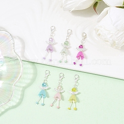 6Pcs Alloy & Glass Angel Pendant Decoratons&nbsp;HJEW-JM04208-03